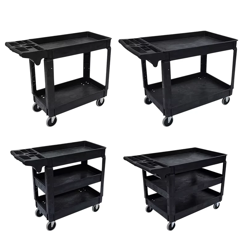 Heavy Duty Plastic Tooling Service Trolley 2/3 Layers Industrial Storage Cart with Wheels for Bathroom Rack Storage