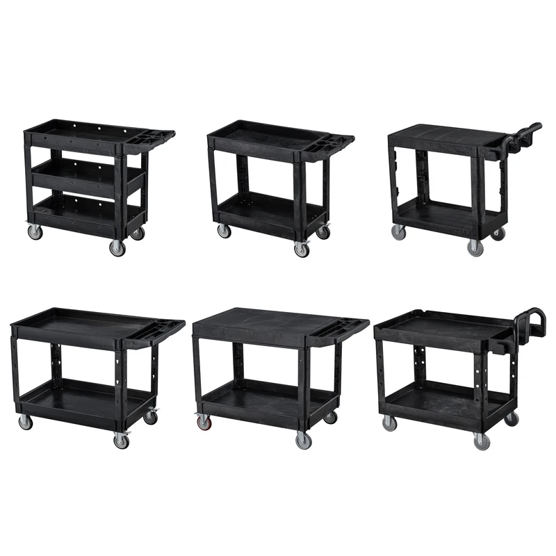 Heavy Duty Plastic Tooling Service Trolley 2/3 Layers Industrial Storage Cart with Wheels for Bathroom Rack Storage