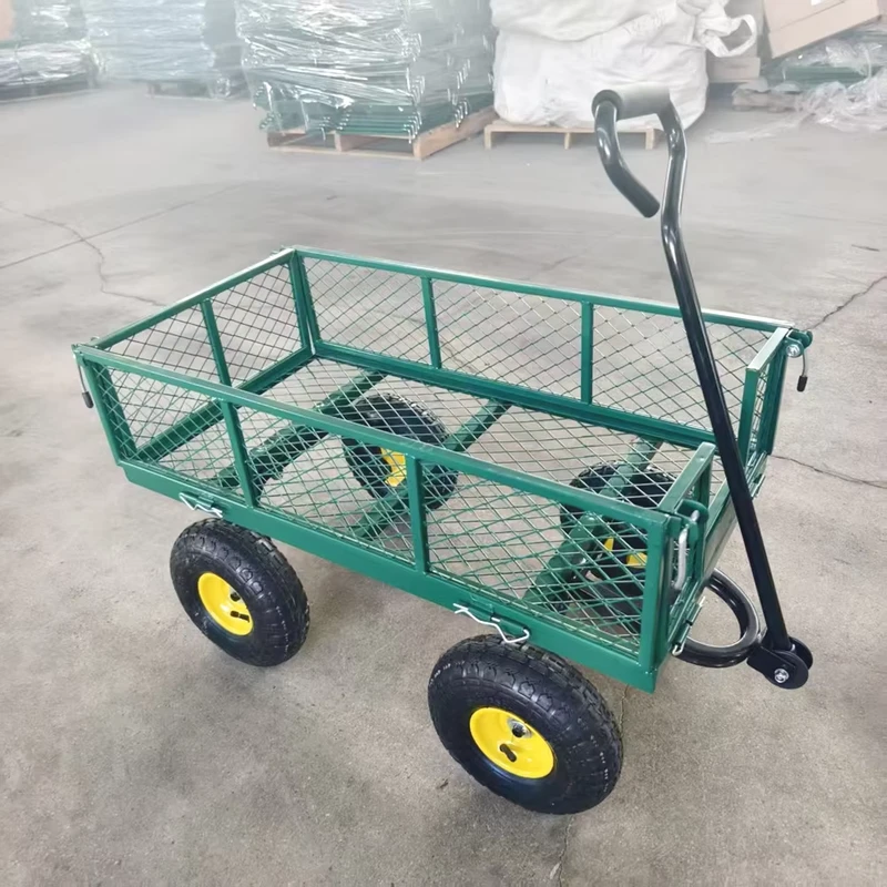 Heavy Duty Portable Garden Mesh Trolley Roll Container Mobile Cart Workshop Utility Tool Steel Deck Four Wheel Pneumatic OEM