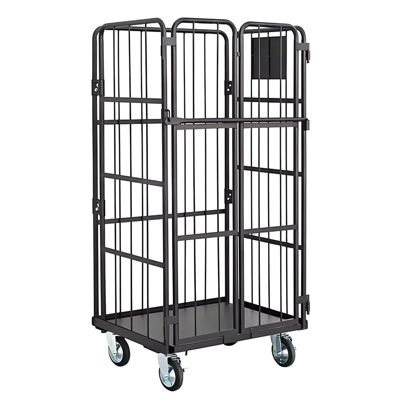 Heavy Duty Portable Nestable Roll Containers 3 Sided Collapsible Wire Mesh Cart for Supermarket Logistics OEM ODM