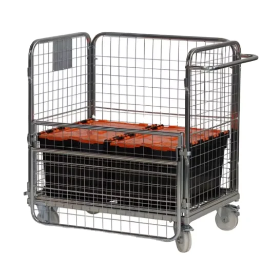 Heavy Duty Q235 Steel Wire Mesh Four Wheel Logistics Trolley Hand Cart with Adjustable Design for Warehouse Hotel Cleaning Use
