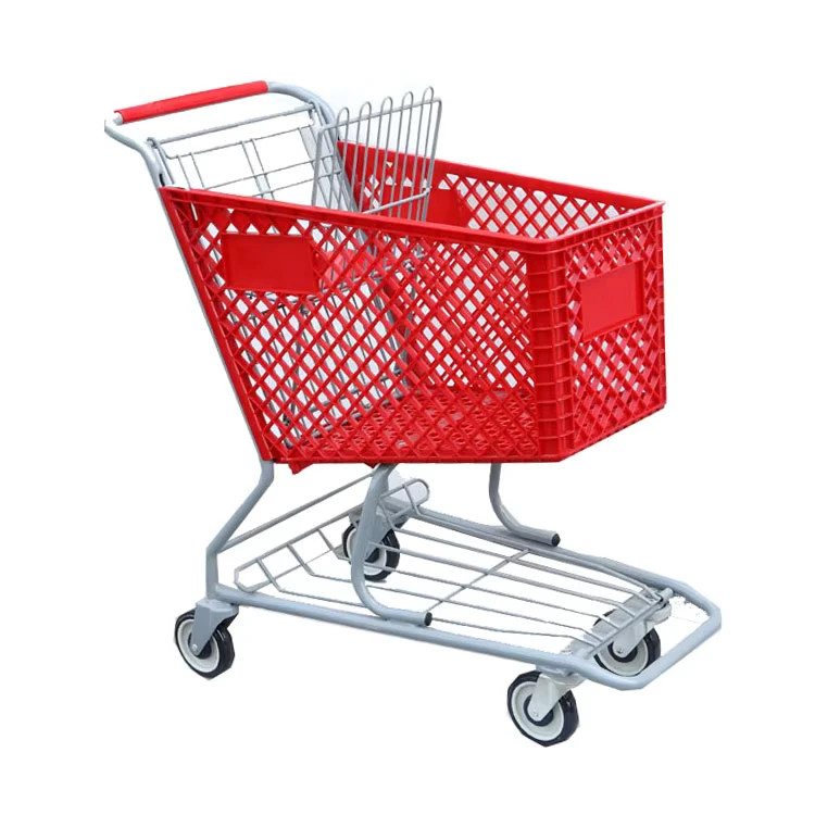 Heavy Duty Red 130L Plastic Folding Condo Shopping Cart On Wheels With Seat