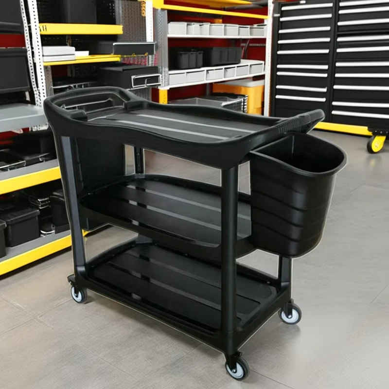 Heavy Duty Restaurant Service Cart Plastic Utility Cart with Lockable Wheels for Home Office Warehouse Kitchen Workshop