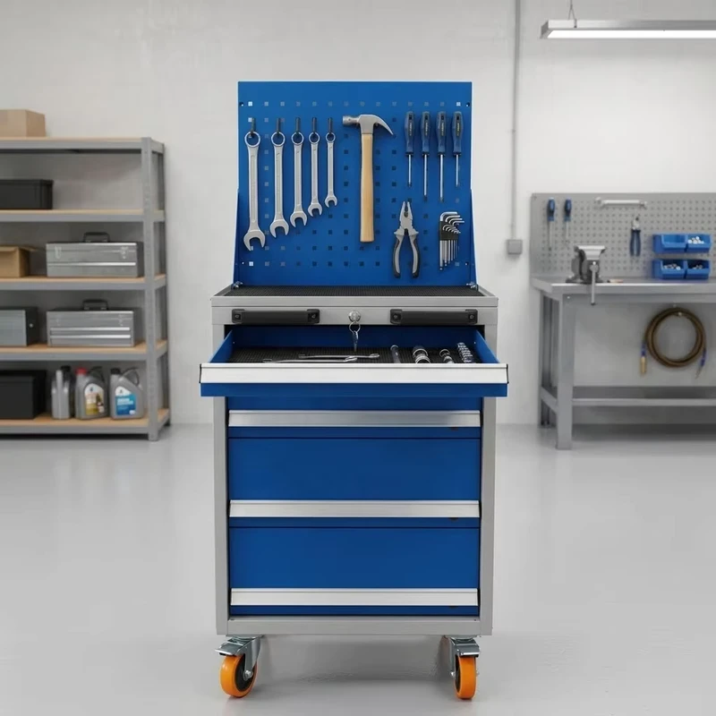 Heavy Duty Rolling Tool Cart Mobile Metal Tool Cabinet 4 Drawers Lockable Organizer Trolley with Pegboard for Workshop Mechanic