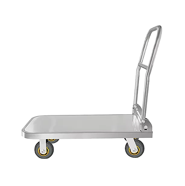 Heavy Duty Rubber 4 Wheels Load 200KG Foldable Stainless Steel Platform Hand Trolley Carts