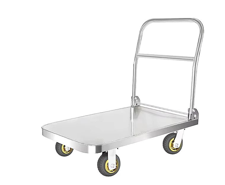 Heavy Duty Rubber 4 Wheels Load 400KG Foldable Stainless Steel Platform Hand Trolley Carts