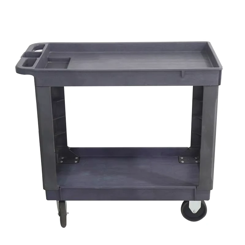Heavy Duty Small Plastic Platform Service Cart Two Shelves Storage Trolley Utility Cart OEM Customizable Four Wheel 550LBS