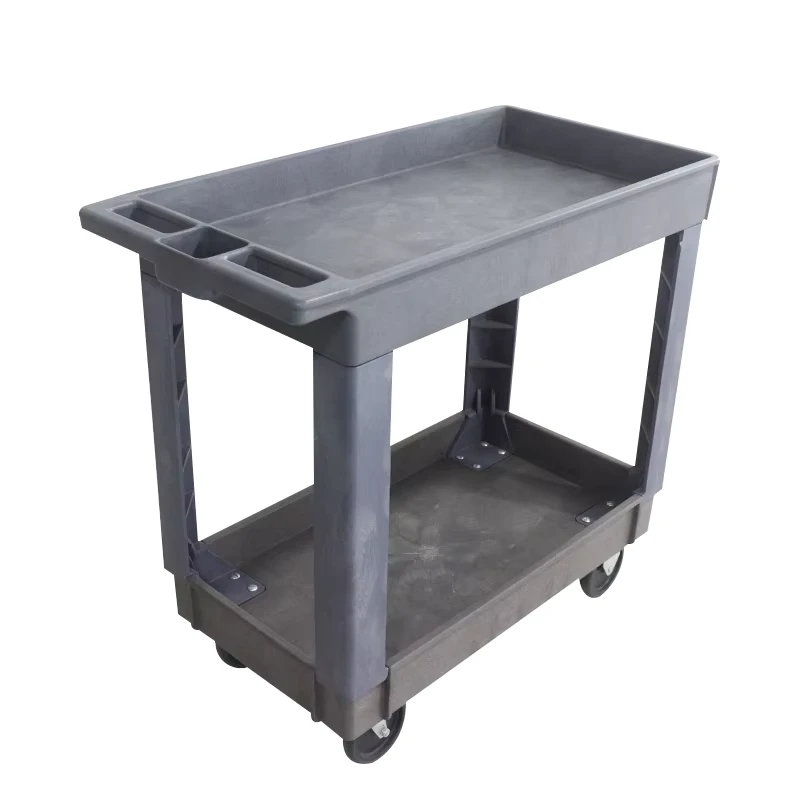 Heavy Duty Small Plastic Service Utility Carts 2 Shelves Storage Trolley with 500 lb Load Capacity and Handles