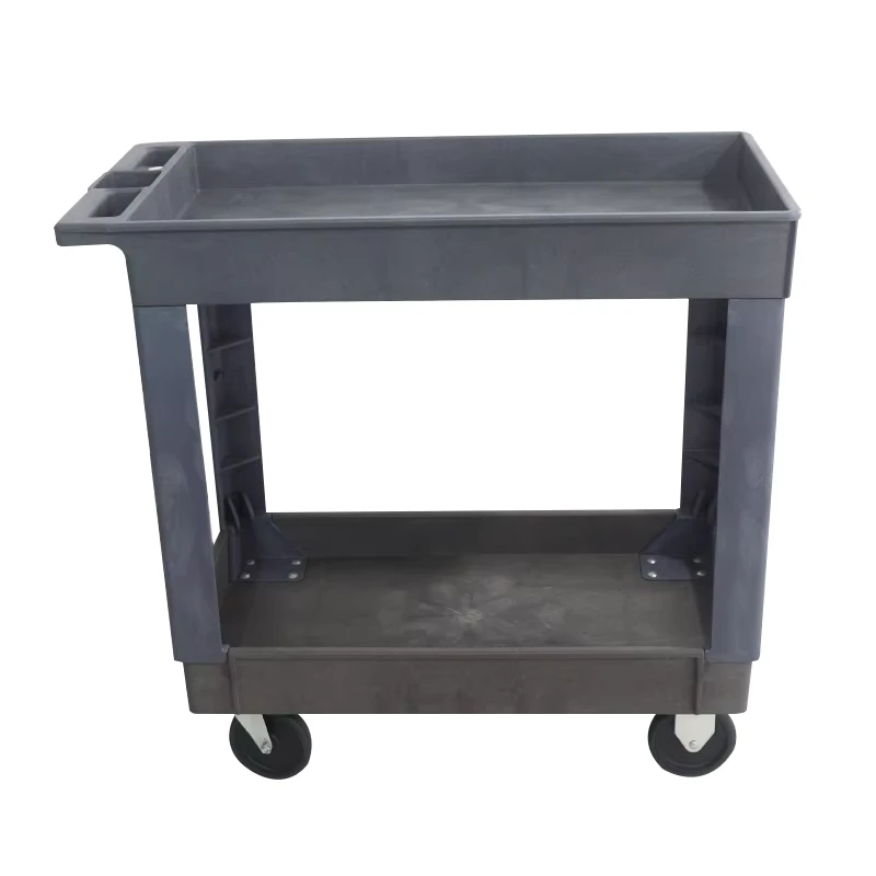 Heavy Duty Small Tray Top Plastic Service Utility Carts 2 Shelves Storage Trolley with 500 lb Load Capacity Handles