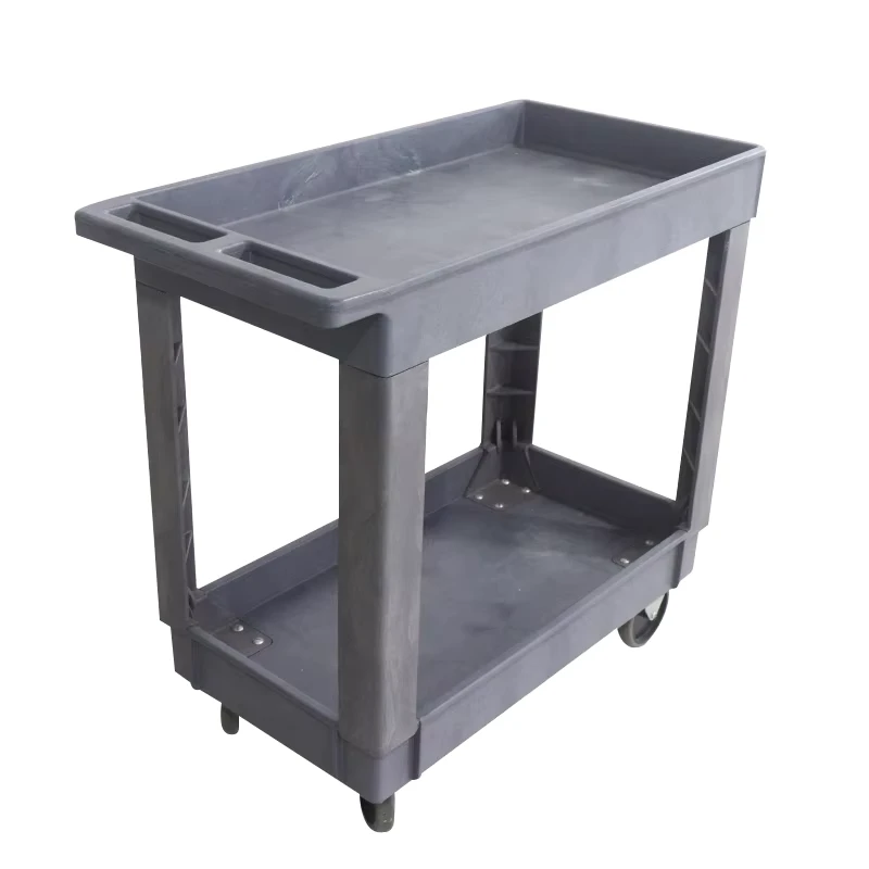 Heavy Duty Small Tray Top Plastic Service Utility Carts 2 Shelves Storage Trolley with 500 lb Load Capacity and Handles