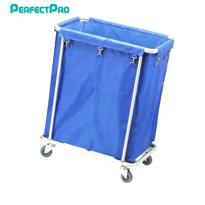 Heavy Duty Square Steel Tube Linen Trolley Rolling Laundry Basket With Wheels for Hospital Household and Hotel