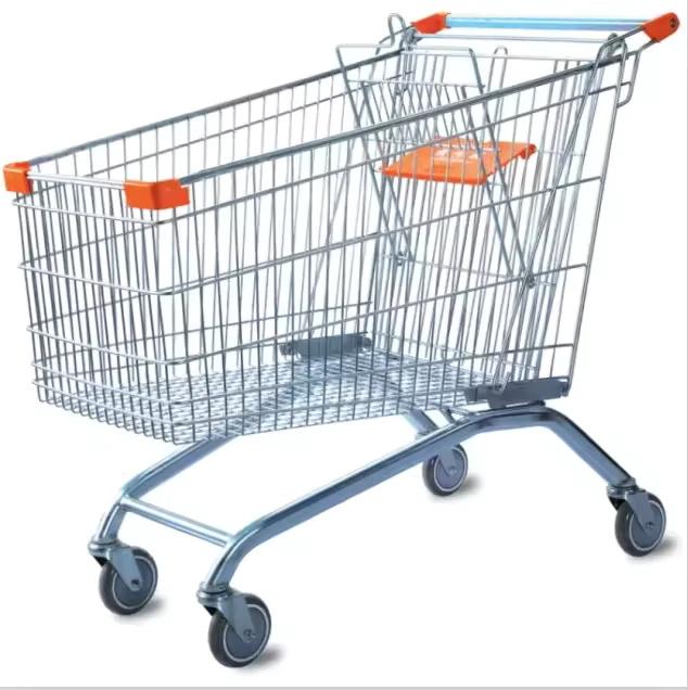 Heavy Duty Stainless Steel Foldable Shopping Trolley with 4” PU Wheels for Supermarket Grocery Cart