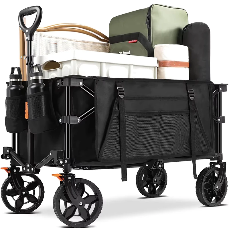 Heavy Duty Stainless Steel Four Wheel Outdoor Camping Cart Wheels Garden Beach Wagon Picnic Shopping Foldable Trolley