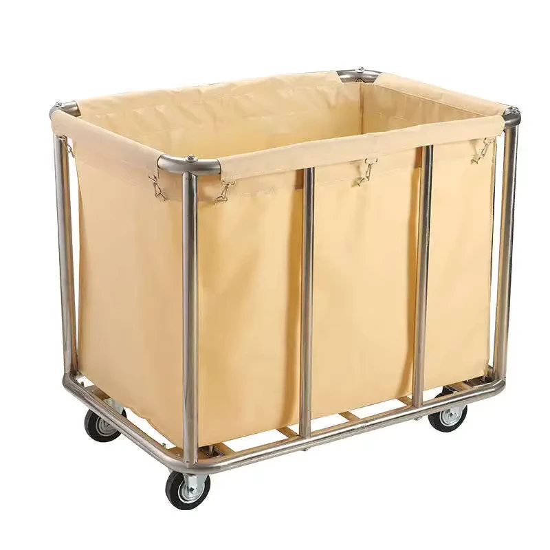 Heavy Duty Stainless Steel Linen Trolley Cart Hotel Laundry Cart Housekeeping Cleaning Trolley Factory
