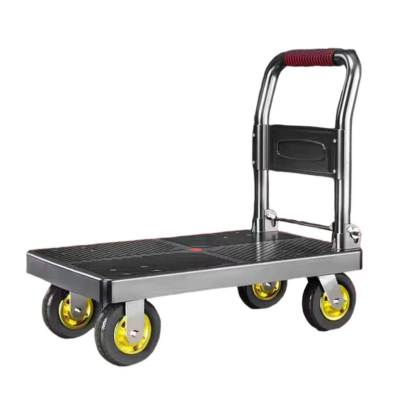 Heavy Duty Steel Foldable Four-Wheel Platform Trolley for Warehouse Goods Moving Shopping Tools Hand Truck