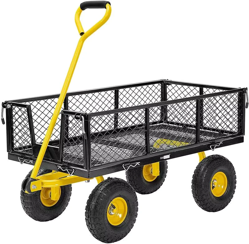 Heavy Duty Steel Four Wheel Foldable Garden Cart Industrial Outdoor Yard Work Transport Trolley