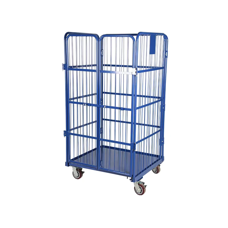 Heavy Duty Steel Four Wheel Mobile 4 Sided Mesh Material Storage Roller Container