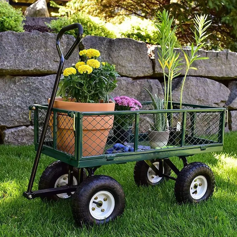 Heavy Duty Steel Mesh Cart Garden Utility Trolley Cart With Removable Sides Wheels for Garden Yard