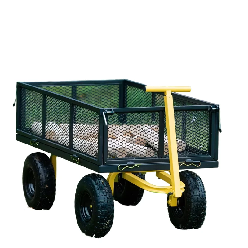 Heavy Duty Steel Mesh Single Garden Cart Four Wheels Outdoor Firewood Utility Tool Trolley Removable Sides Kitchen Wardrobe