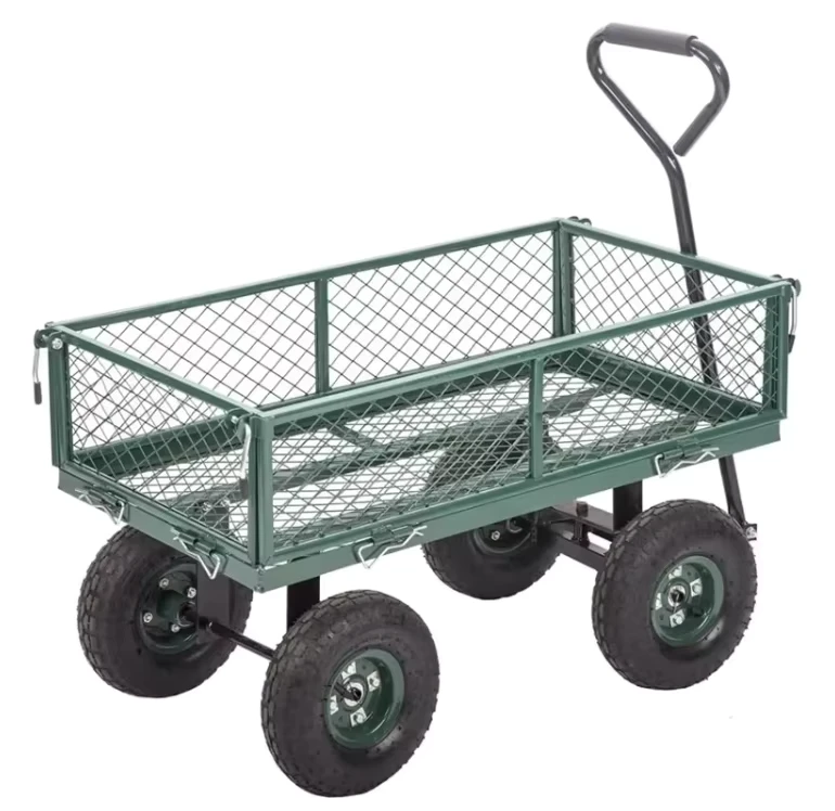 Heavy Duty Steel Mesh Yard Garden Outdoor Firewood Cart Utility Garden Tool Trolley Cart Four Wheels Removable Sides