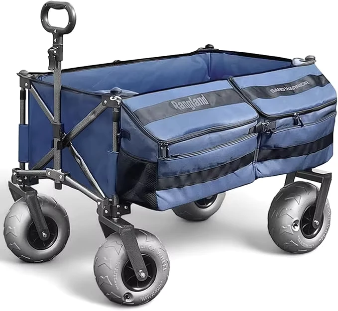 Heavy Duty Steel Outdoor Folding Camping Hand Beach Trolley Wagon Cart with Balloon Wheels Collapsible Folding Wagon