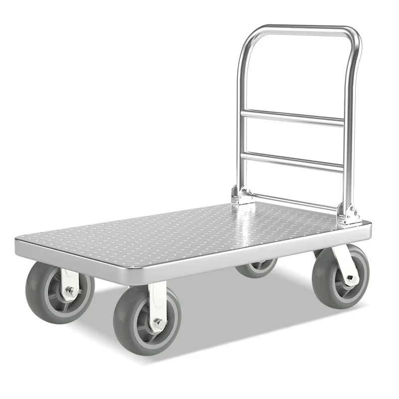 Heavy Duty Steel Plate Handcart Flatbed Cart Universal Folding Wheel Trolley for Industrial Warehouse Goods Carriage Platform