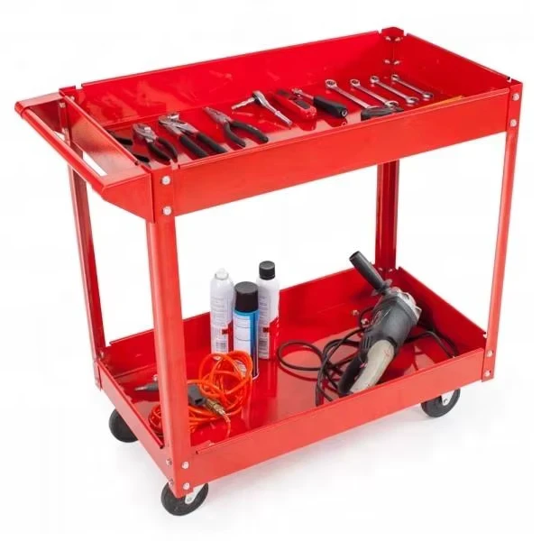 Heavy Duty Steel Platform Service Cart with Four Wheel Design for Industrial Mechanic Utility Storage in Garage and Repair Shop