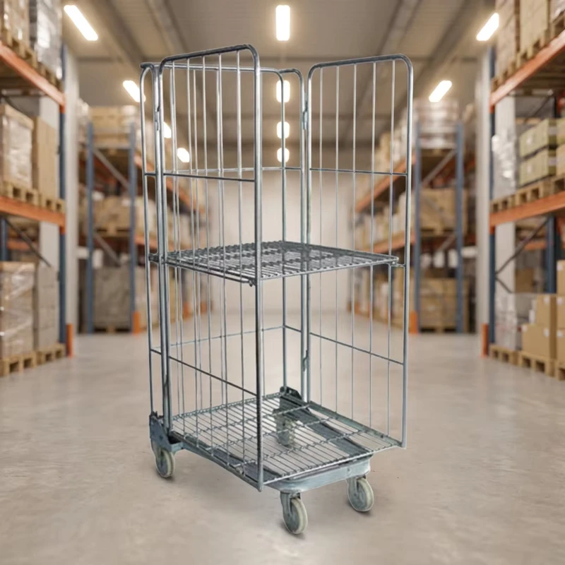 Heavy Duty Steel Roll Cage Trolley Foldable Nestable Warehouse Loading Capacity 500kg Zinc Galvanized