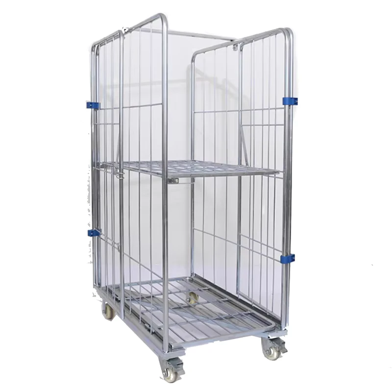 Heavy Duty Steel Rolling Metal Storage Nesting Collapsible Roll Container Cage Cart Warehouse Foldable Welded with Wheels