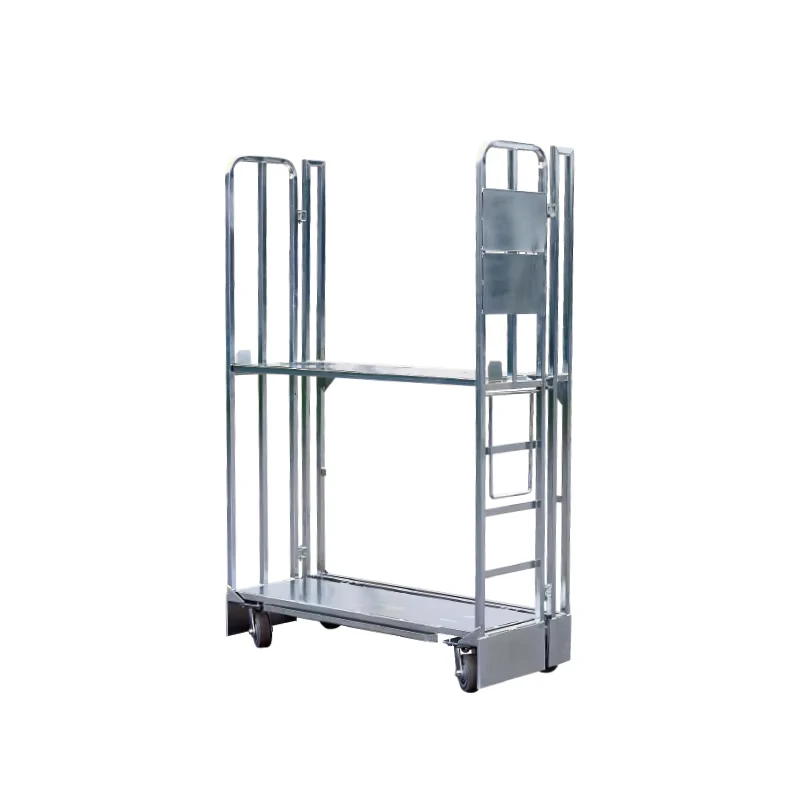 Heavy Duty Steel Two Shelf Steel Folding Wheel Trolley Hand Push Cart With Pull Handle