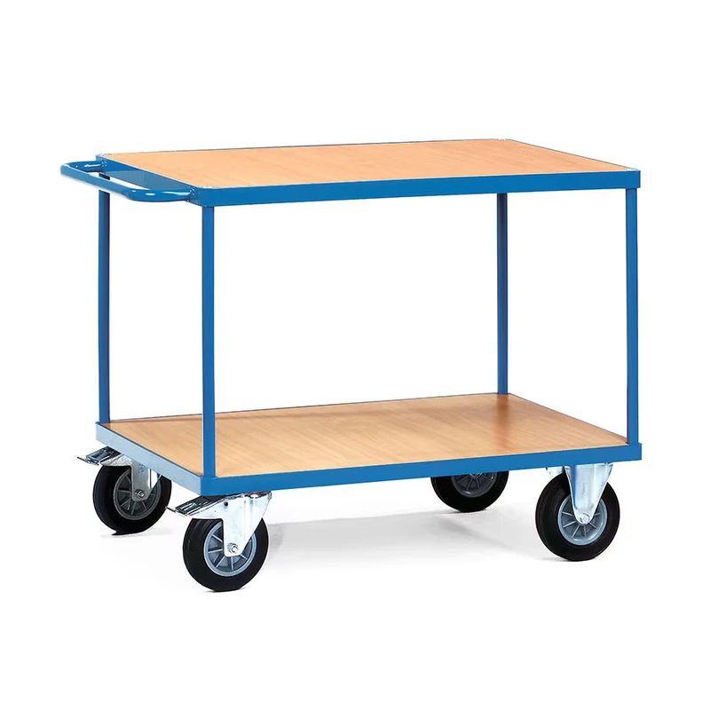 Heavy Duty Steel Utility Plywood Platform 2 Tier Rolling Cart Double Layer Handcart for Tools Mobile Warehouse Handling