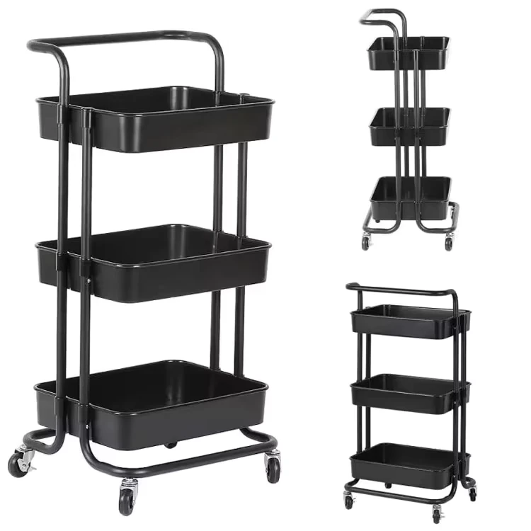 Heavy Duty Storage Home Metal Wheels Kitchen Trolley 3 Tier Rolling Utility Carts