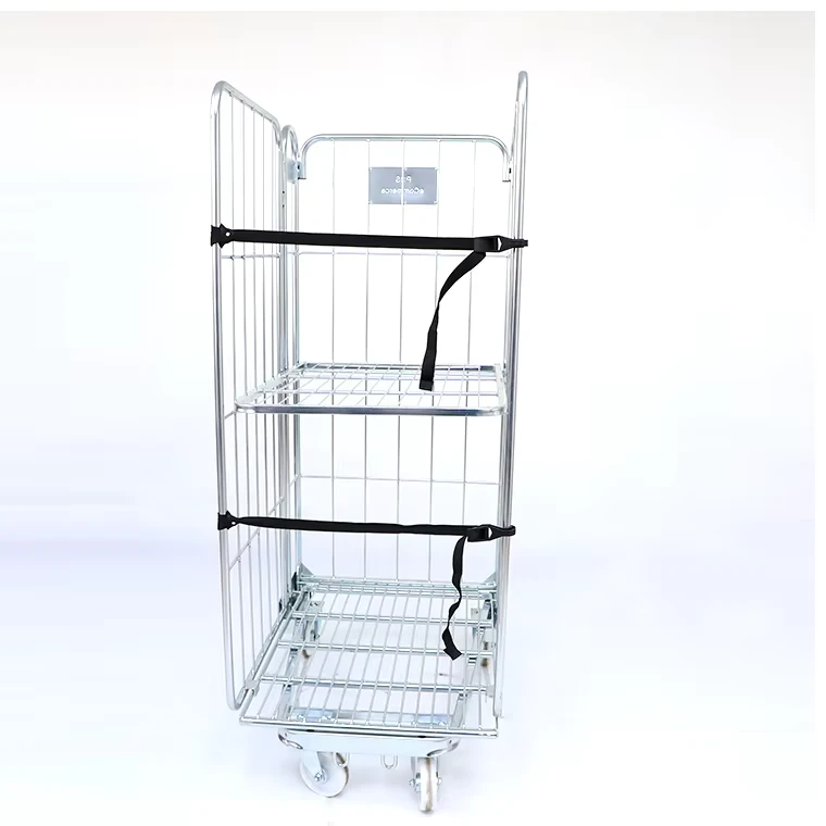 Heavy Duty Storage Welded Zinc Wire Mesh Steel Metal Roll Container 500kg Load Capacity OEM Logistic Trolley Cart for Warehouse