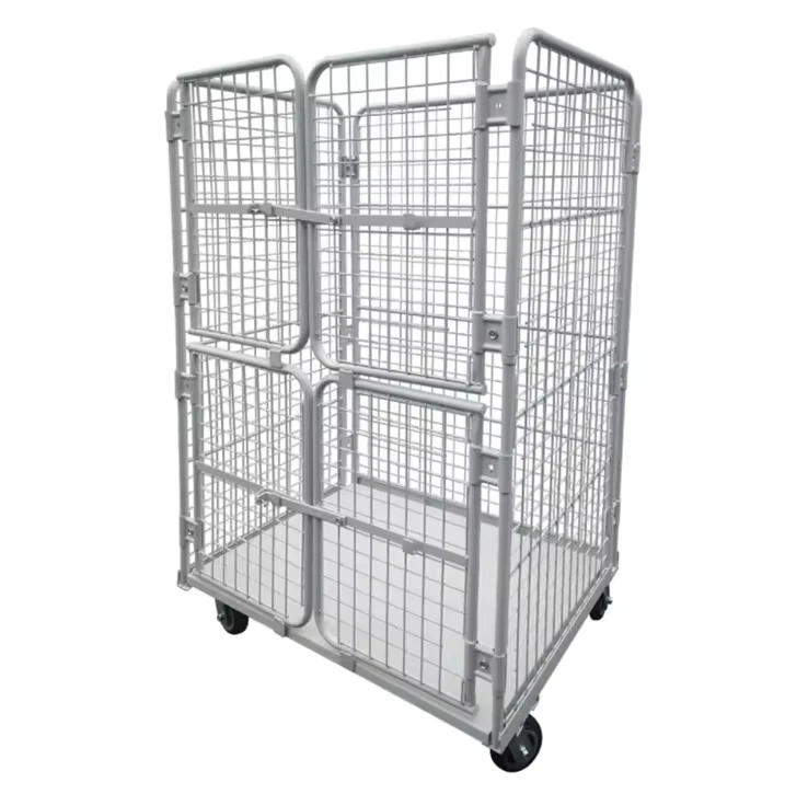 Heavy Duty Supermarket Roll Cage Container 4 Doors Wire Deck Metal Material Foldable for Warehouse Cargo Storage Equipment