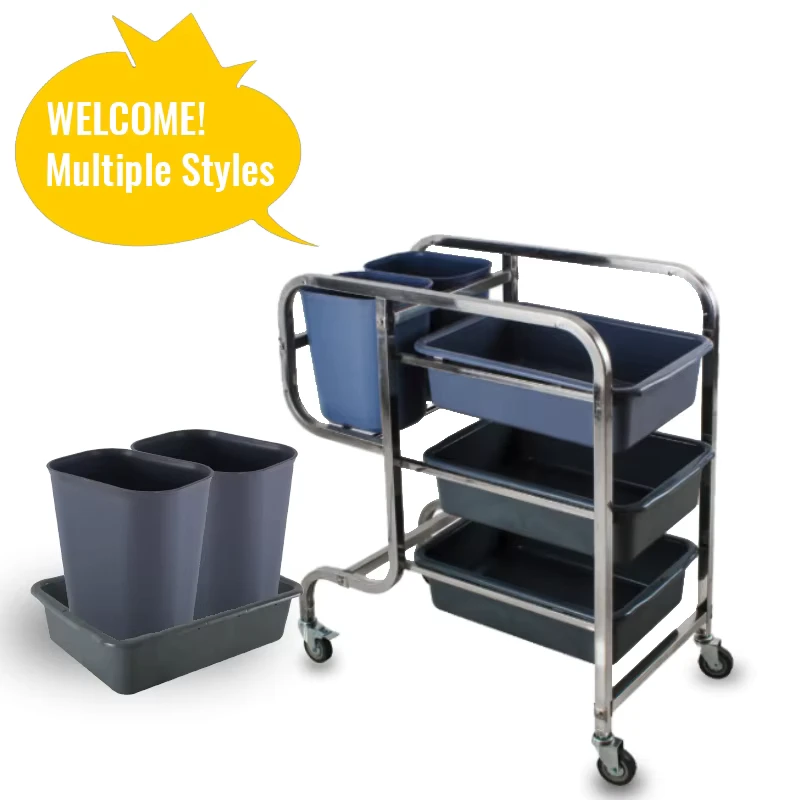 Heavy Duty Three Tier Kitchen Serving Trolley Large Push Cart for Hotel and Restaurant Catering and Cleaning Services