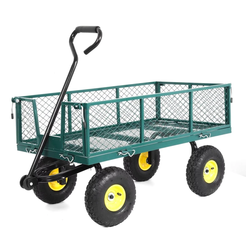 Heavy Duty Trolley Cart with Removable Mesh Sides Flatbed Utility Steel Garden Cart Tool Trolley Cart
