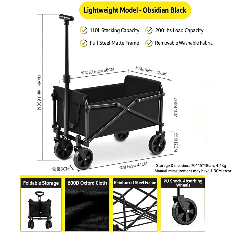 Heavy Duty Utility Wagon Cart and Large Capacity Camping Trolley Picnic Camping Folding Cart Dolly Cart with Table