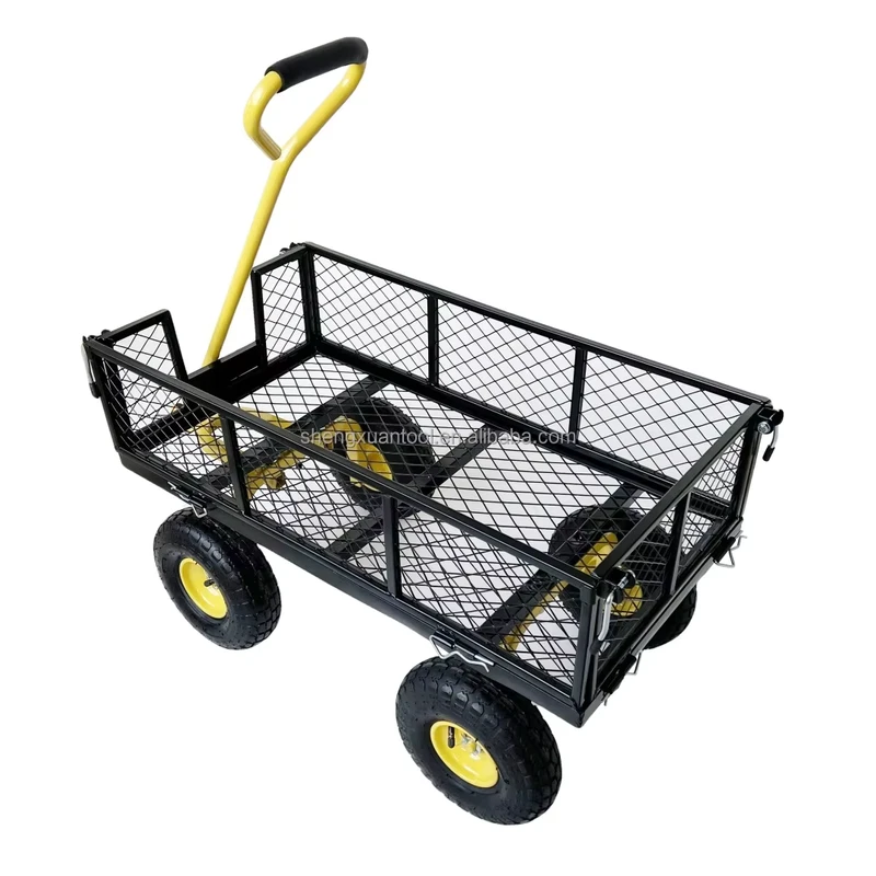 Heavy Duty Wagon cart with 4 Wheels Utility Outdoor Steel Mesh Garden Trolley Garden Tool Cart