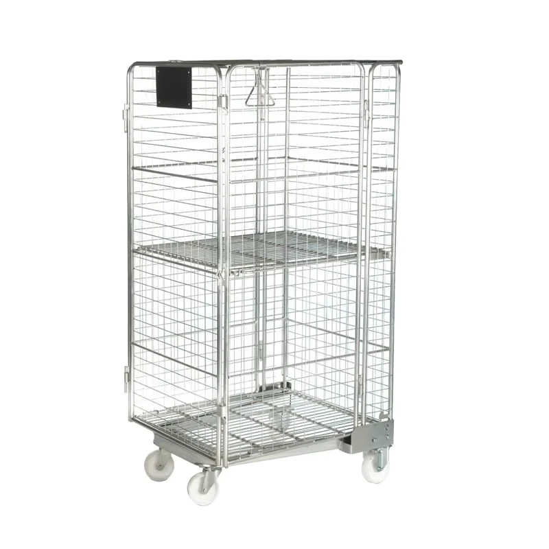 Heavy Duty Warehouse Galvanized Steel Nesting Foldable Roll Cage Trolley with Shelves