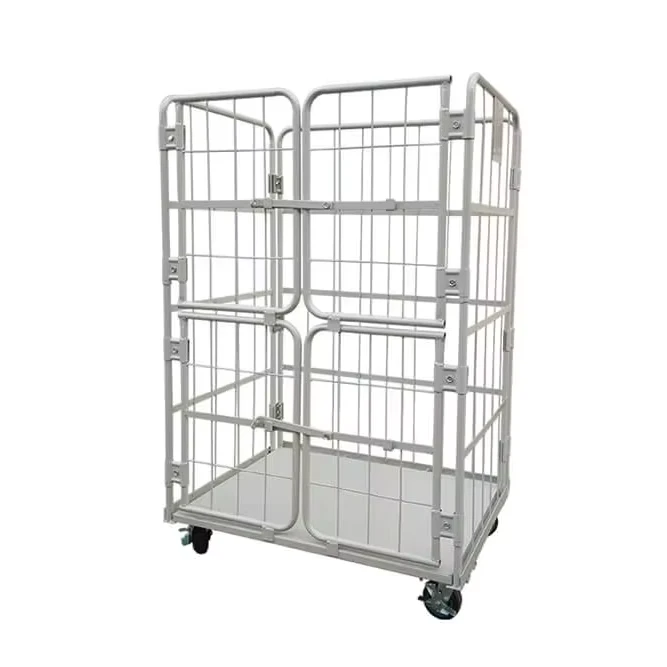 Heavy Duty Warehouse Stacking Storage Supermarket Logistics Trolley Roll Containers 4 Sides Roll Cage with Wheel
