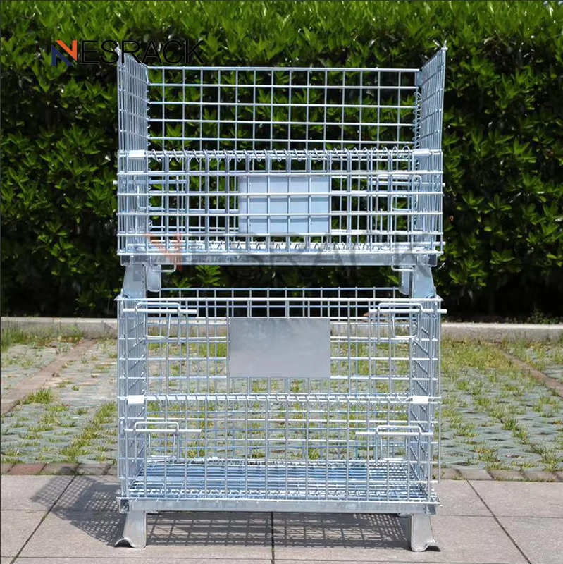 Heavy Duty Warehouse Storage Rack Foldable Steel Wire Rolling Cage Pallet Packed Mesh Container Storage Rack