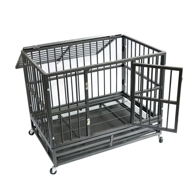 Heavy Duty Wheeled Indoor Metal Dog Kennel Dog Crate Cage with 2 Doors & Lockable Caster & Removable Tray