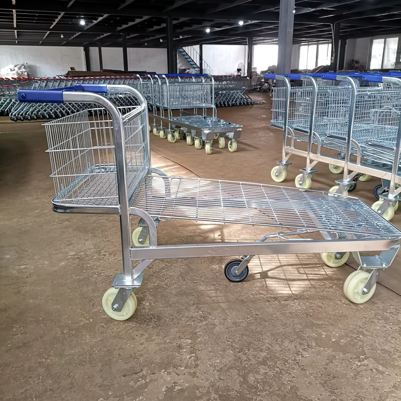 Heavy Duty Zinc Coated Steel Flat Trolley Cart with Wheels Portable Hand Pull Logistic Dolly Cart Shopping Flat Platform Trolley