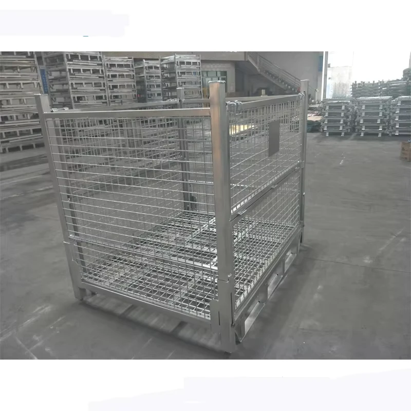 Heavy Duty Zinc Galvanized Q235 Steel Logistic Wire Mesh Collapsible Cage Metal Storage Basket Bins Roll Container Foldable