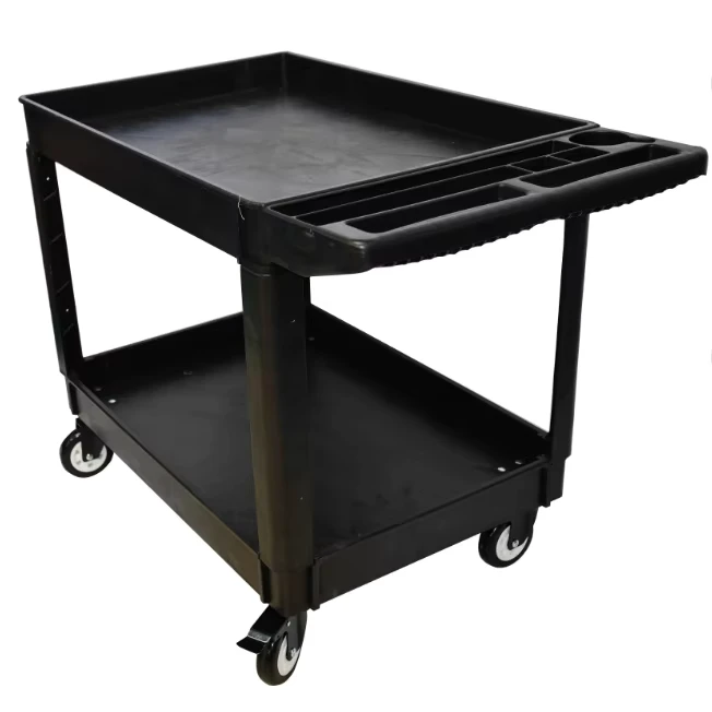 Heavy DutyIndustrial Tool Trolley 2 Shelf Hand Trolley Rolling Tool Storage Plastic Service Utility Cart With Handle & 550LBS