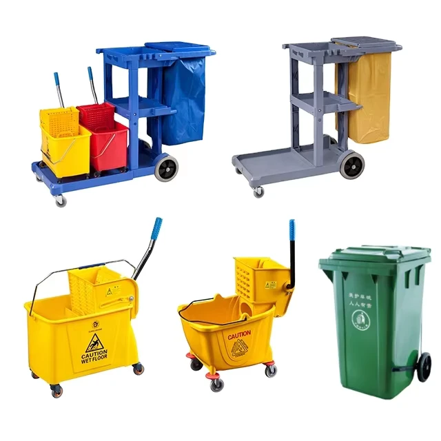 Heavybao Catering Equipment Hotel Supplies Commercial Industrial Hospital Plastic Janitorial Tools Janitor Cart Cleaning Trolley