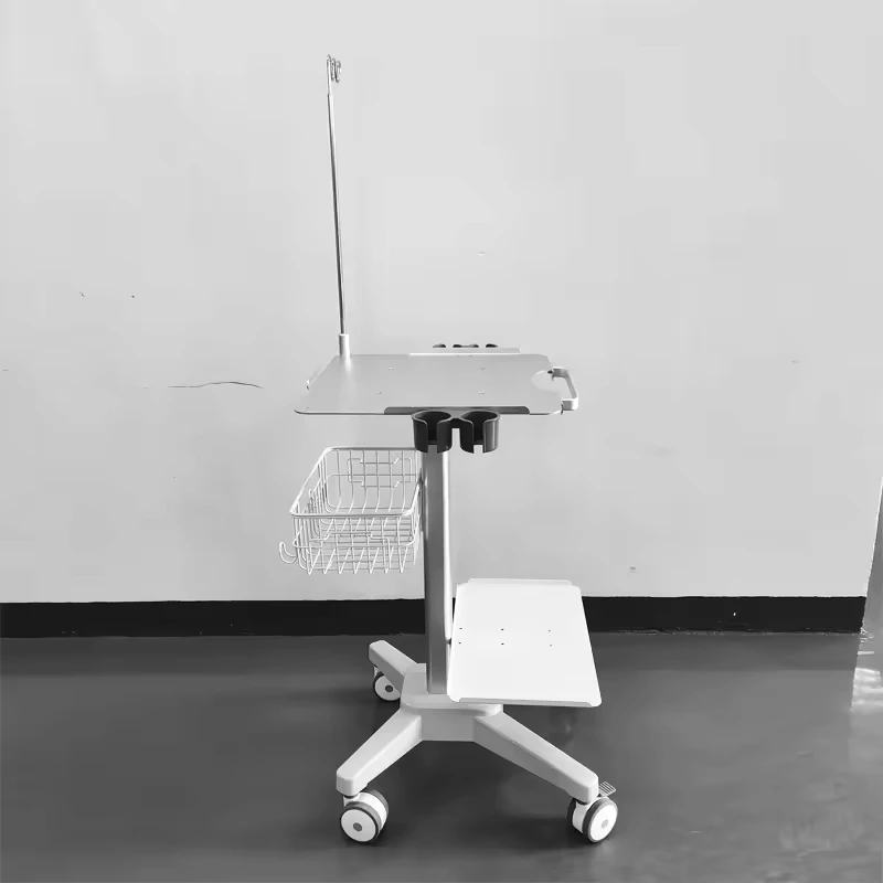 Height Adjustable Durable Aluminum Alloy Hospital Trolley Cart with 4 Castors Mobile Move Stand for Instrument and IV Use