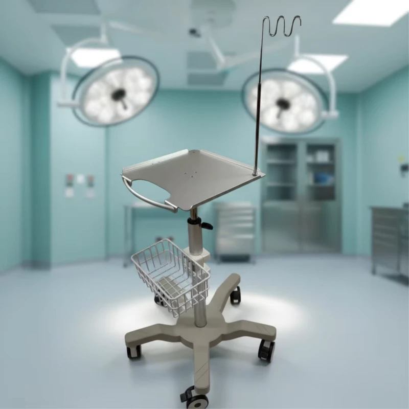 Height Adjustable ECG Cart with 5 Casters 6061 Anodized Aluminum Medical Trolley with Brakes and Wire Basket for Hospital Clinic