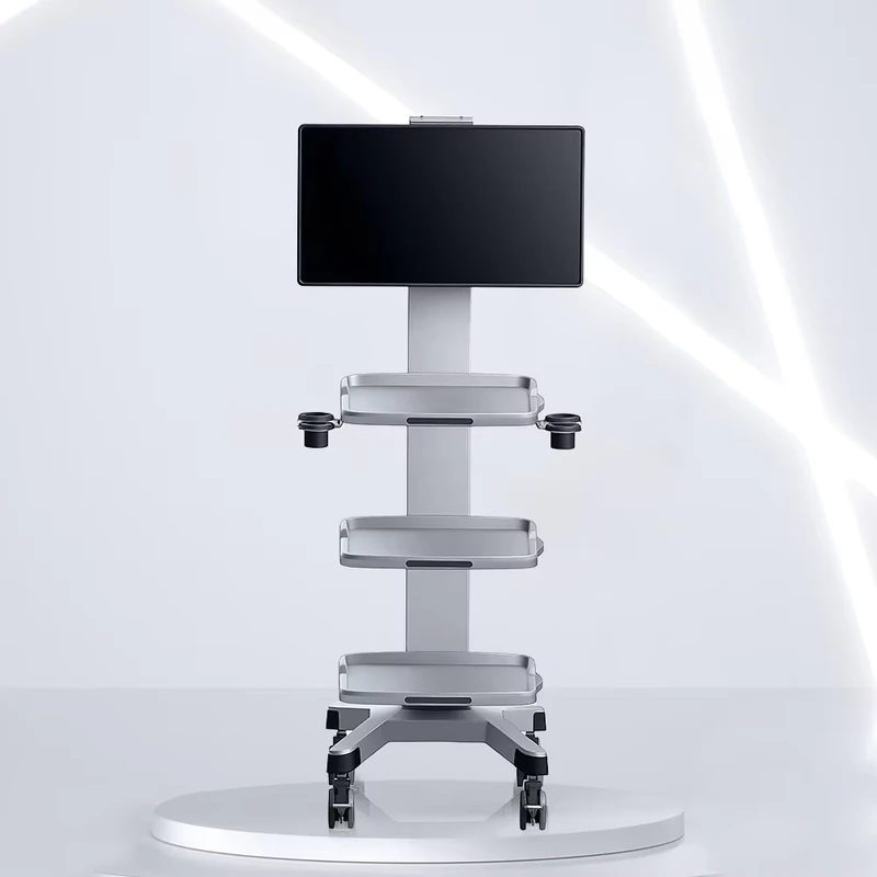 Height Adjustable Endoscopy Trolley Medical Equipment Cart with Silent Wheels for Laparoscopy System