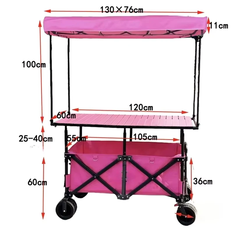 Height Adjustable Heavy Duty Folding Trolley 4 Position with Canopy Utility Cart Travel Trailers Supplier